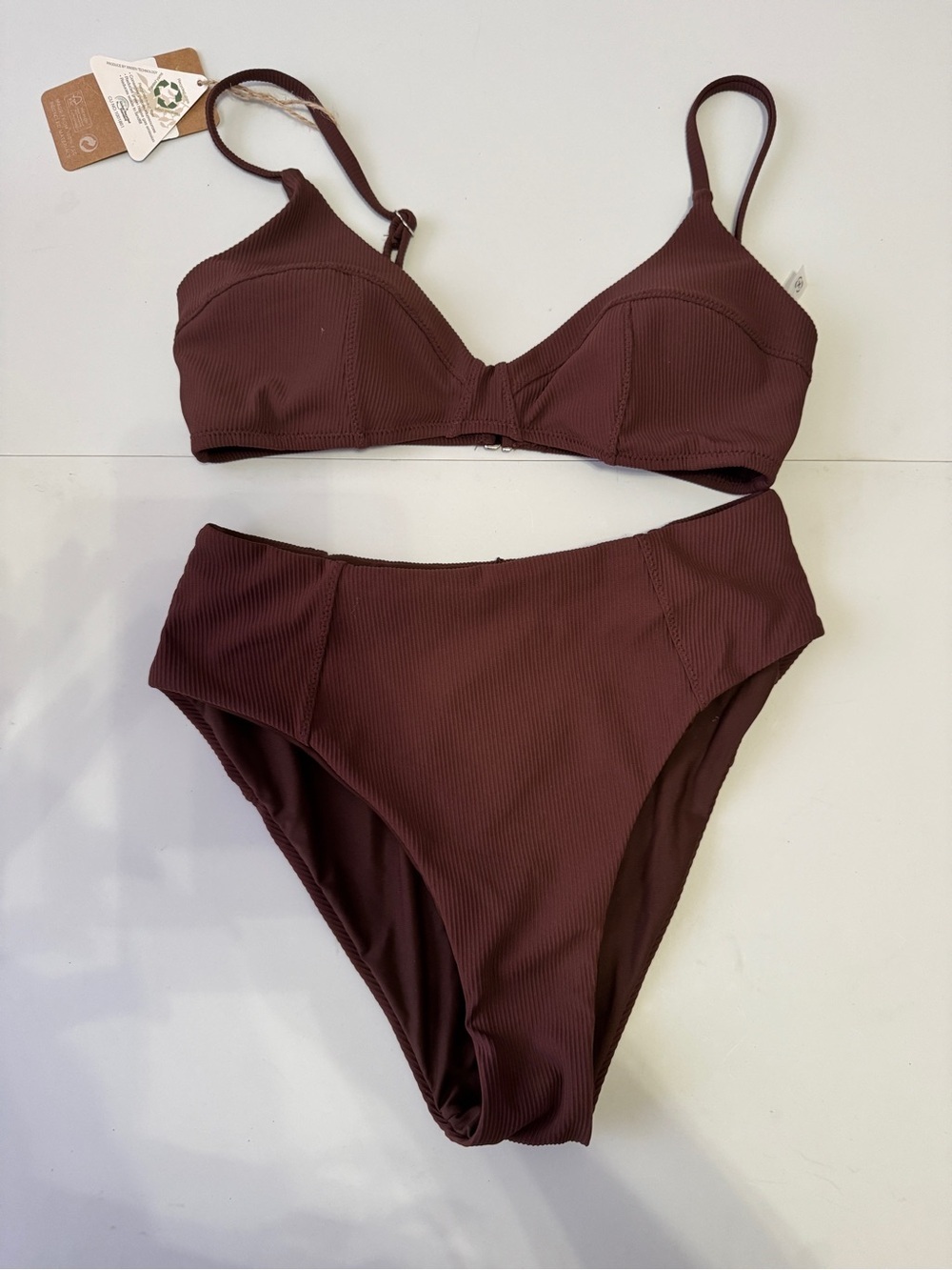 Ribbed Two-Piece Bikini Set in Deep Brown